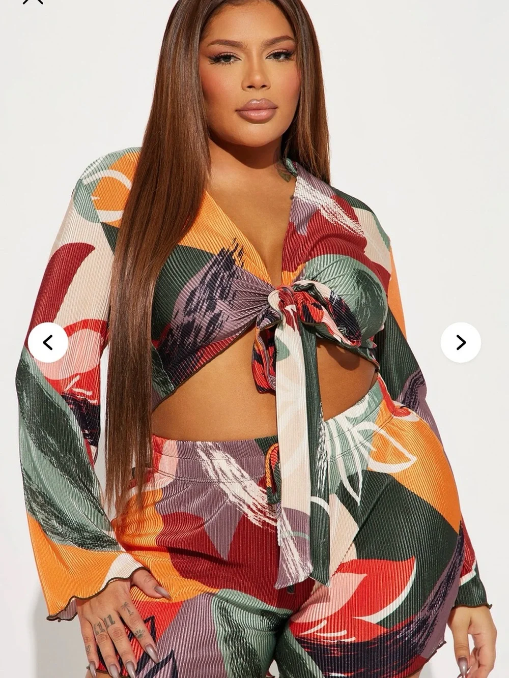 Fashion Nova Multicolor Pleated Matching Set - Olive, Orange, Red